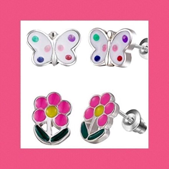 💐 2 Pair Stud Earrings - Picture 1 of 8